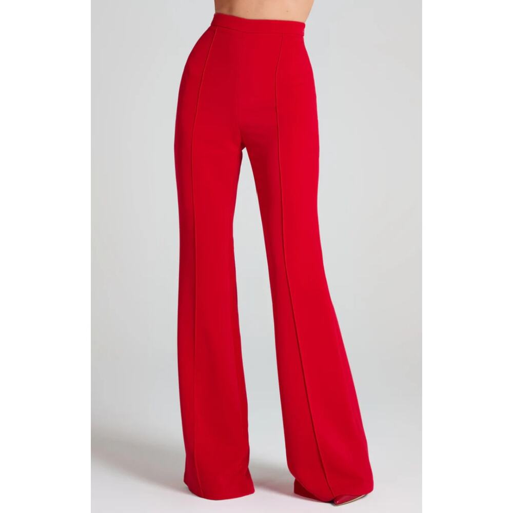 NADINE MERABI Red High-Waist Straight Leg Trousers